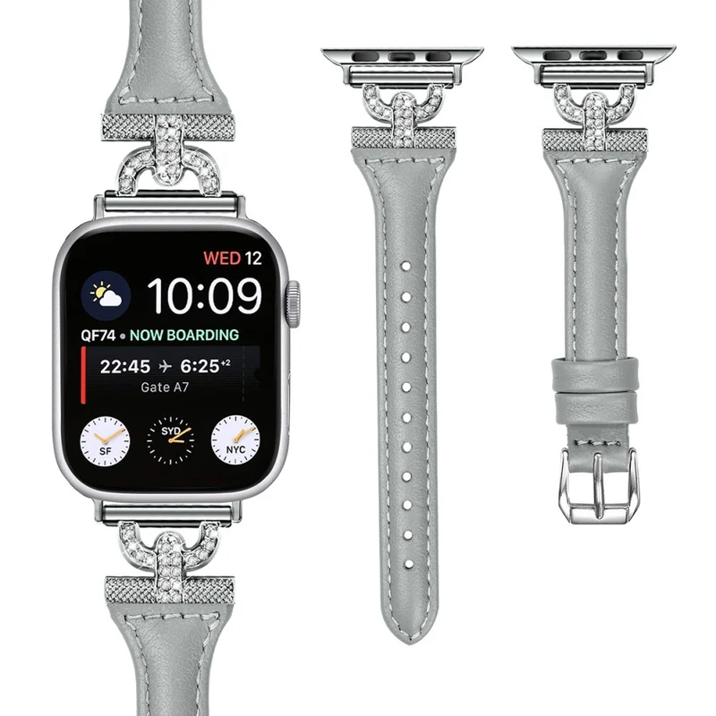 Apple Watch Series 8 (45mm) / Watch Ultra Genuine leather rhinestone décor strap with silver buckle