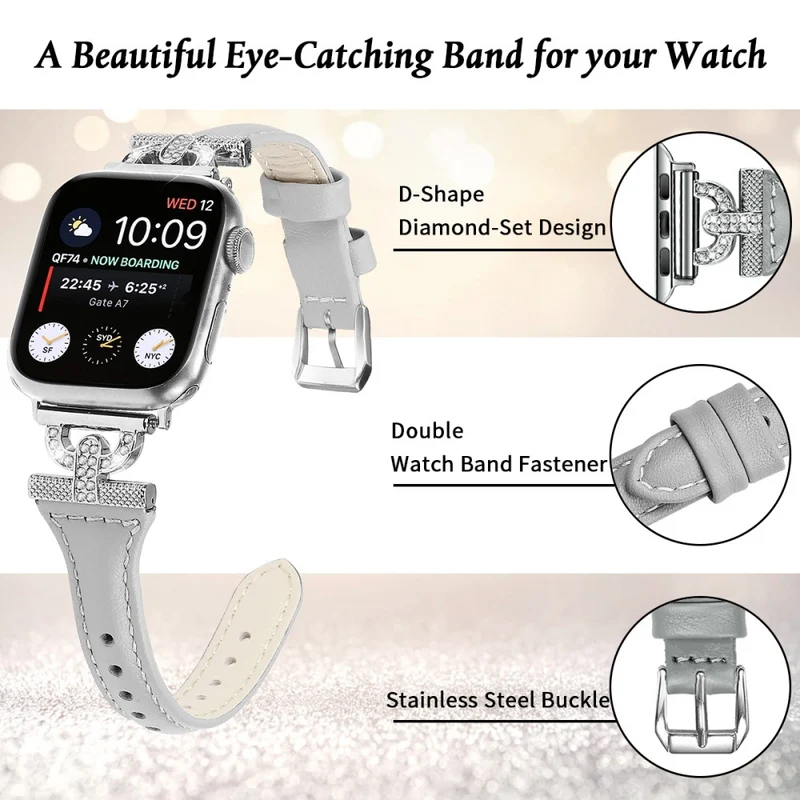 Apple Watch Series 8 (45mm) / Watch Ultra Genuine leather rhinestone décor strap with silver buckle