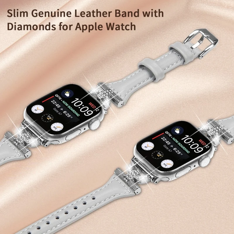 Apple Watch Series 8 (45mm) / Watch Ultra Genuine leather rhinestone décor strap with silver buckle