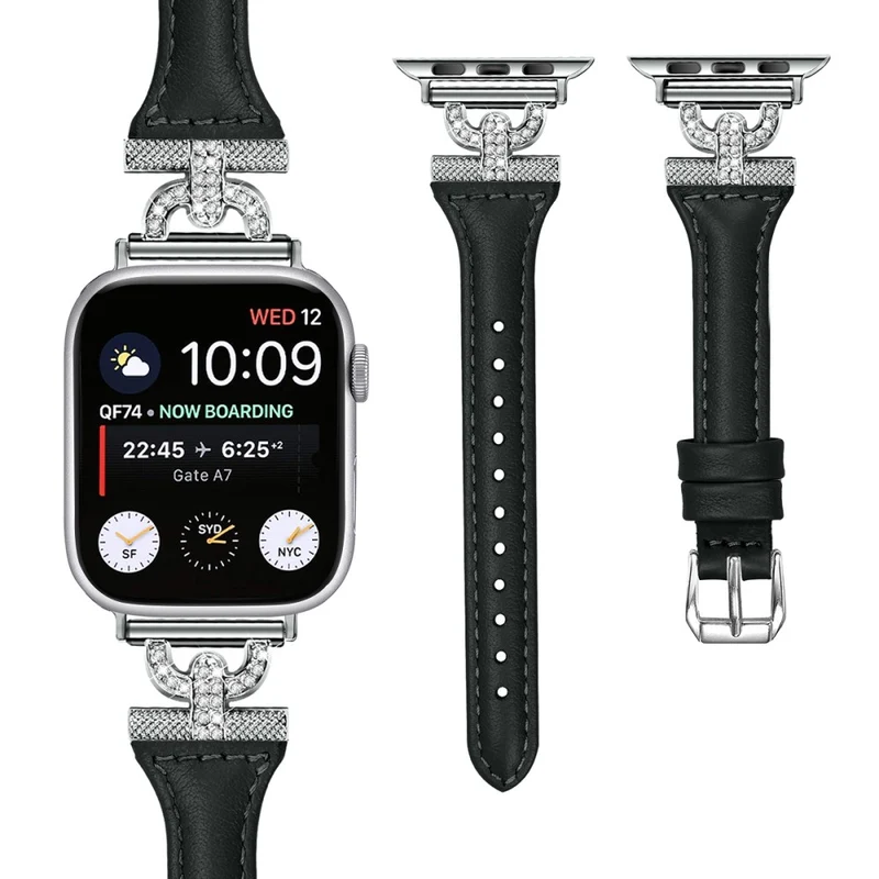 Apple Watch Series 8 (45mm) / Watch Ultra Genuine leather rhinestone décor strap with silver buckle
