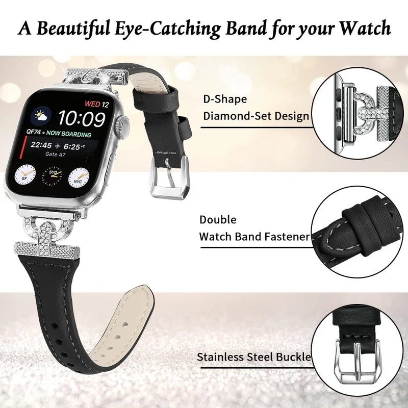 Apple Watch Series 8 (45mm) / Watch Ultra Genuine leather rhinestone décor strap with silver buckle