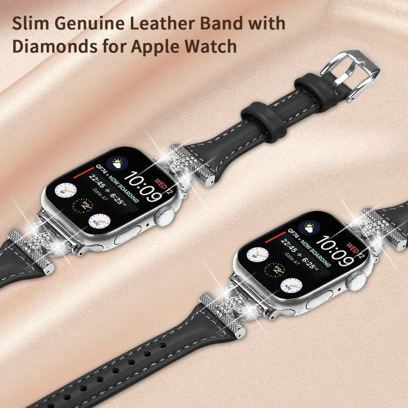 Apple Watch Series 8 (45mm) / Watch Ultra Genuine leather rhinestone décor strap with silver buckle