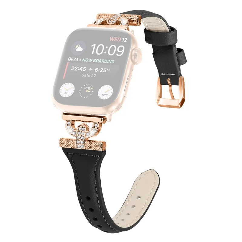 Apple Watch Series 8 (45mm) / Watch Ultra Genuine leather rhinestone décor strap with black buckle