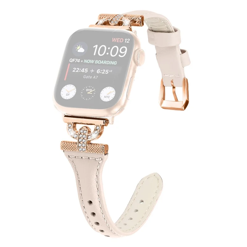 Apple Watch Series 8 (45mm) / Watch Ultra Genuine leather rhinestone décor strap with black buckle