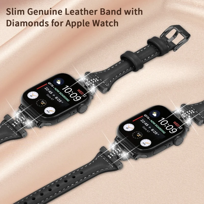 Apple Watch Series 8 (45mm) / Watch Ultra Genuine leather rhinestone décor strap with black buckle