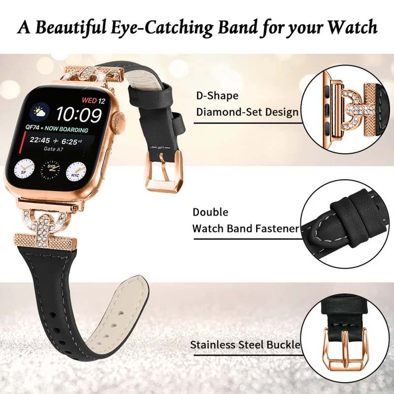 Apple Watch Series 8 (45mm) / Watch Ultra Genuine leather rhinestone décor strap with black buckle