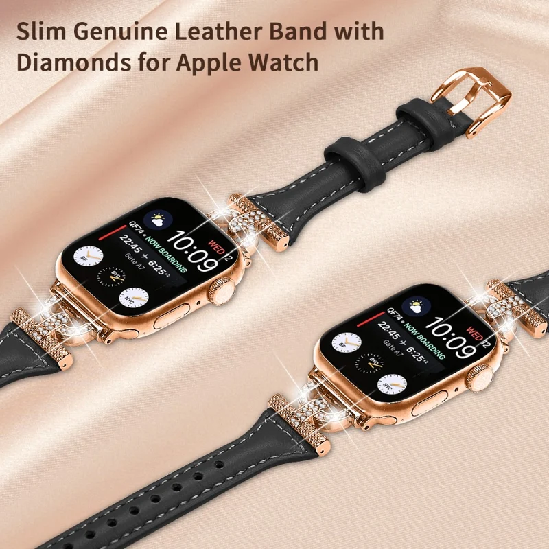 Apple Watch Series 8 (45mm) / Watch Ultra Genuine leather rhinestone décor strap with black buckle
