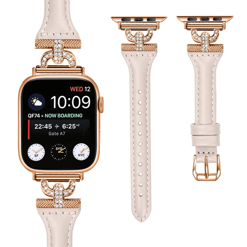 Apple Watch Series 8 (45mm) / Watch Ultra Genuine leather rhinestone décor strap with black buckle