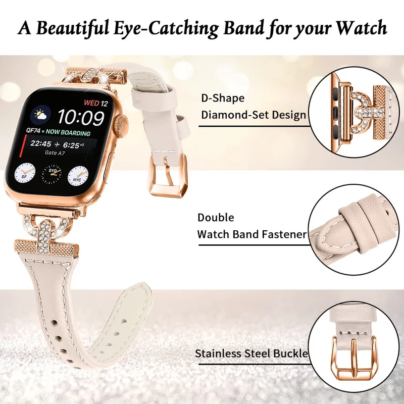Apple Watch Series 8 (45mm) / Watch Ultra Genuine leather rhinestone décor strap with black buckle
