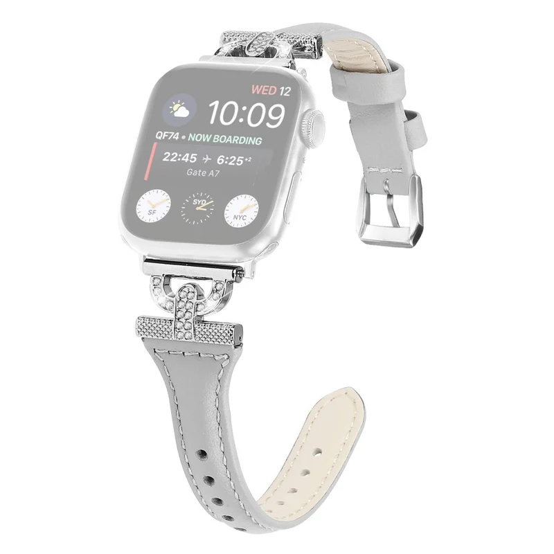 Apple Watch Series 8 (41mm) Genuine leather rhinestone décor strap with silver buckle