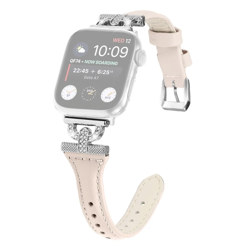 Apple Watch Series 8 (41mm) Genuine leather rhinestone décor strap with silver buckle