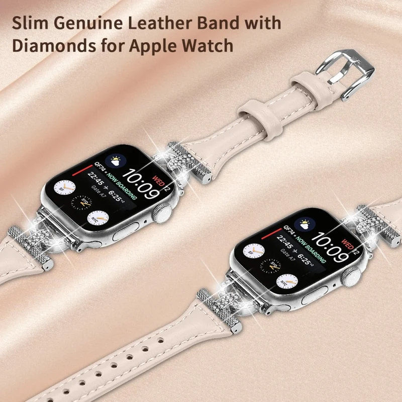Apple Watch Series 8 (41mm) Genuine leather rhinestone décor strap with silver buckle