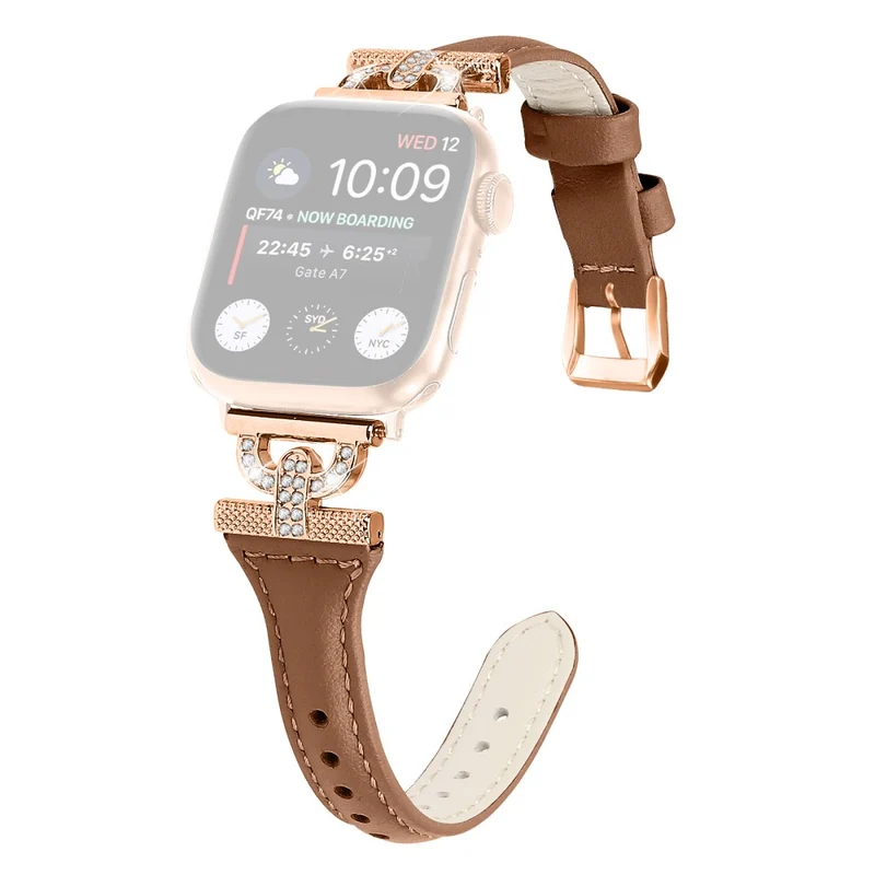 Apple Watch Series 8 (41mm) Genuine leather rhinestone décor strap with rose gold buckle - Apricot