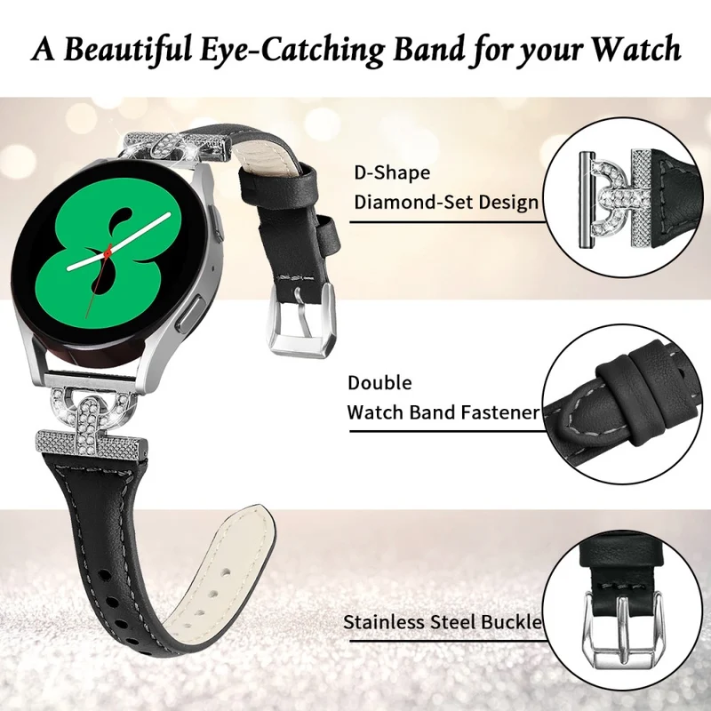Genuine Cowhide leather strap with silver buckle for Samsung Galaxy Watch Active 3 / 2 / 1 - Snake Texture