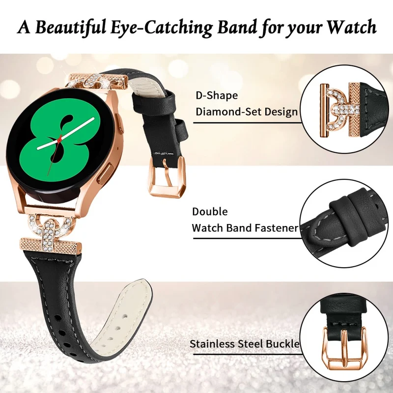 Genuine Cowhide leather strap with rose gold buckle for Samsung Galaxy Watch Active 3 / 2 / 1