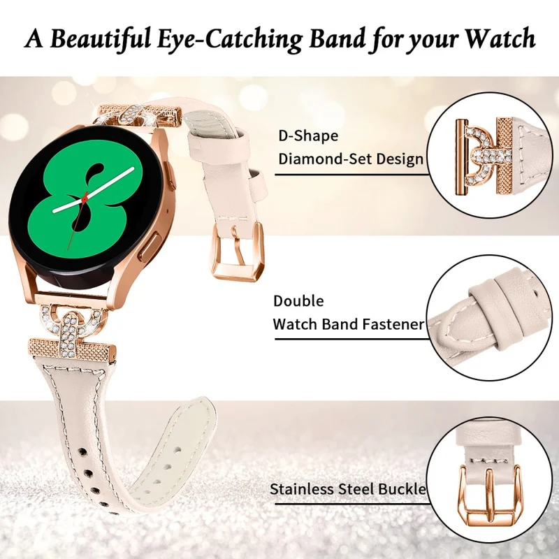 Genuine Cowhide leather strap with rose gold buckle for Samsung Galaxy Watch Active 3 / 2 / 1