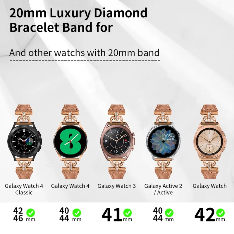 Genuine Cowhide leather strap with rose gold buckle for Samsung Galaxy Watch Active 3 / 2 / 1