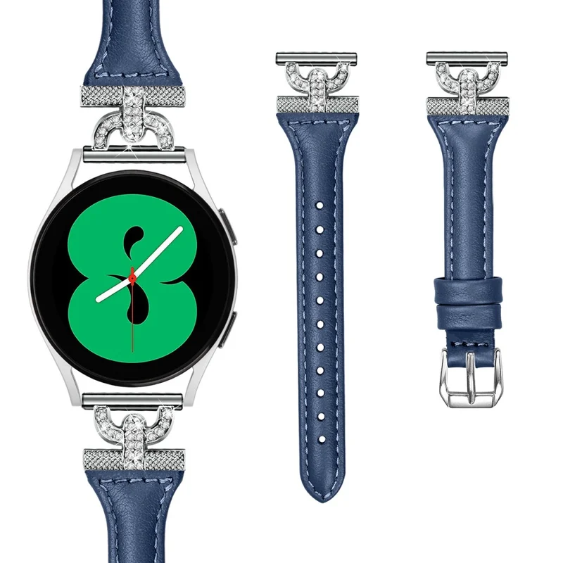 Samsung Galaxy Watch 6 / 5 / 4 Genuine Cowhide leather strap with silver buckle - Ink Blue