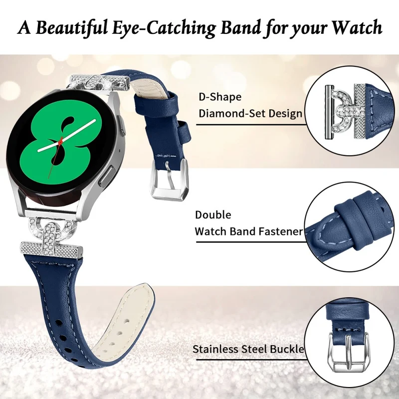 Samsung Galaxy Watch 6 / 5 / 4 Genuine Cowhide leather strap with silver buckle - Ink Blue