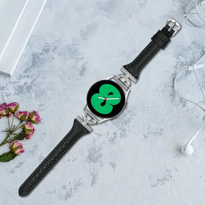Samsung Galaxy Watch 6 / 5 / 4 Genuine Cowhide leather strap with silver buckle - Ink Blue