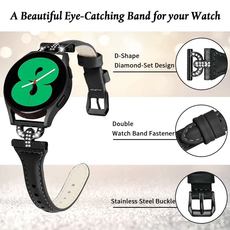 Samsung Galaxy Watch 6 / 5 / 4 Genuine Cowhide leather strap with black buckle