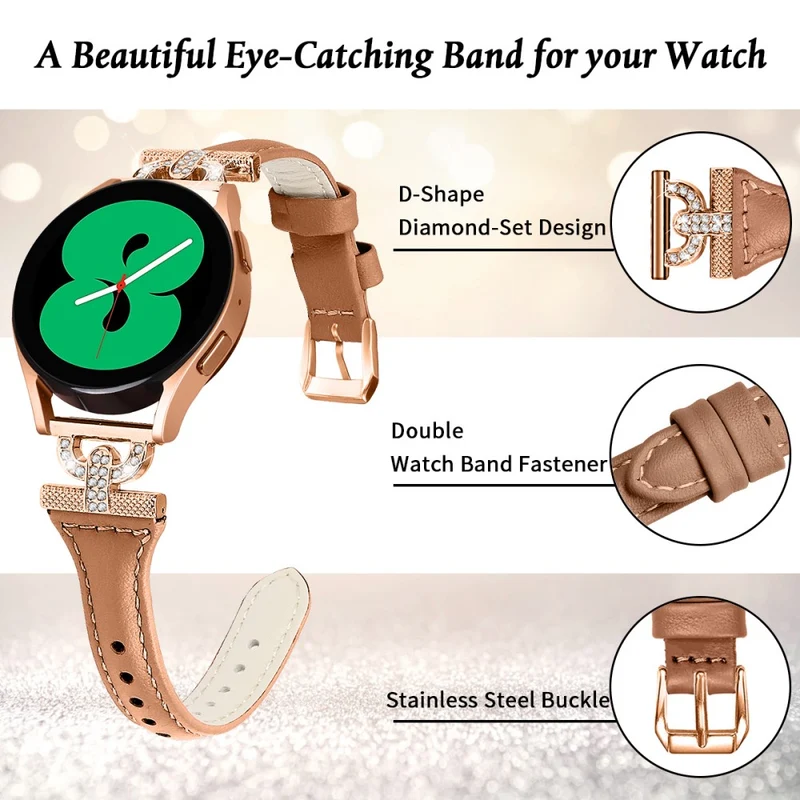 Samsung Galaxy Watch 6 / 5 / 4 Genuine Cowhide leather strap with rose gold buckle