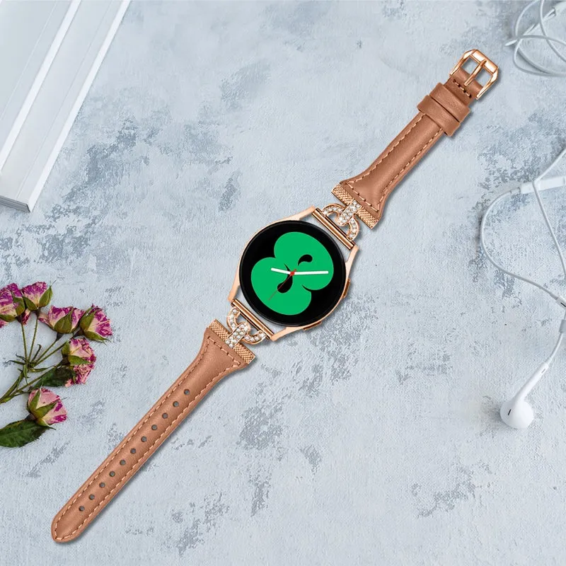 Samsung Galaxy Watch 6 / 5 / 4 Genuine Cowhide leather strap with rose gold buckle