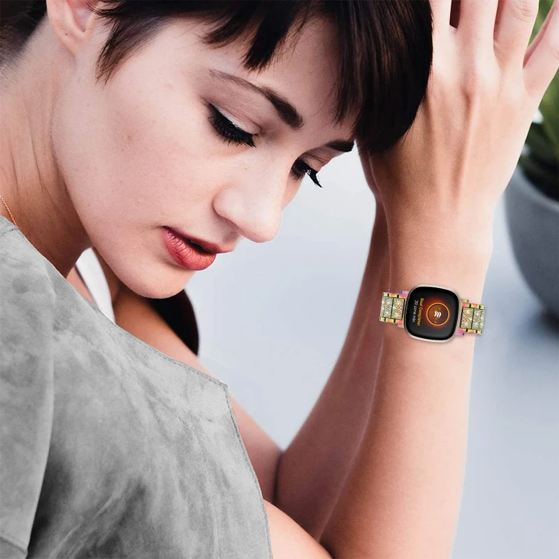 Fitbit Sense 2 / Versa 4 rhinestone décor zinc alloy strap - Multi-color