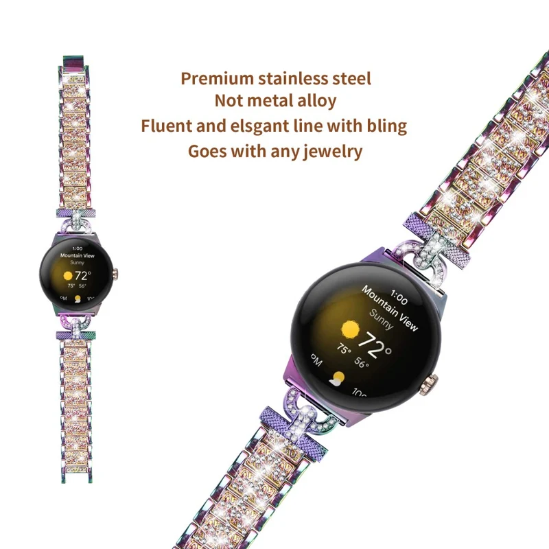 Google Pixel Watch rhinestone décor stainless steel strap