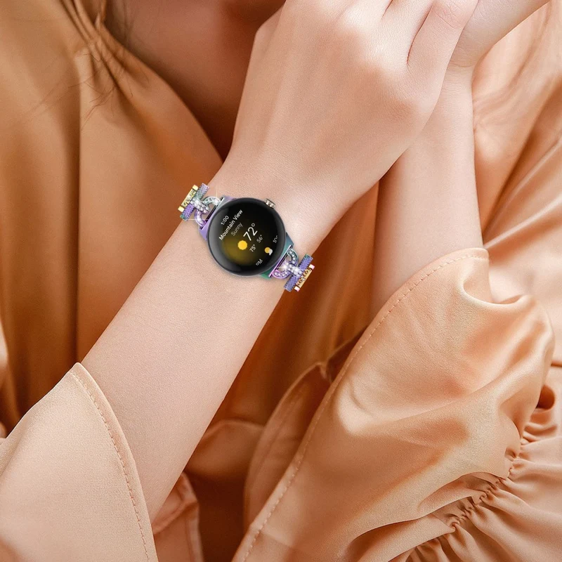 Google Pixel Watch rhinestone décor stainless steel strap
