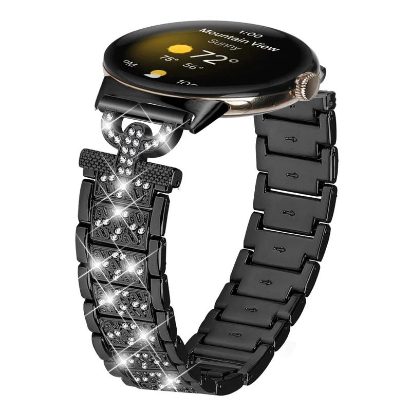 Google Pixel Watch rhinestone décor stainless steel strap