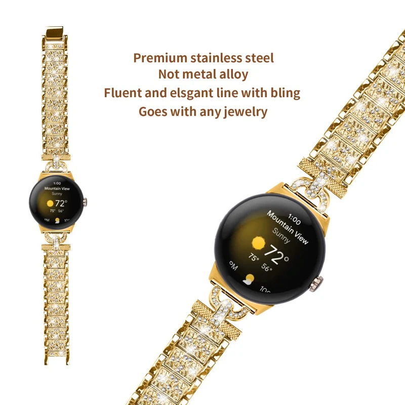 Google Pixel Watch rhinestone décor stainless steel strap