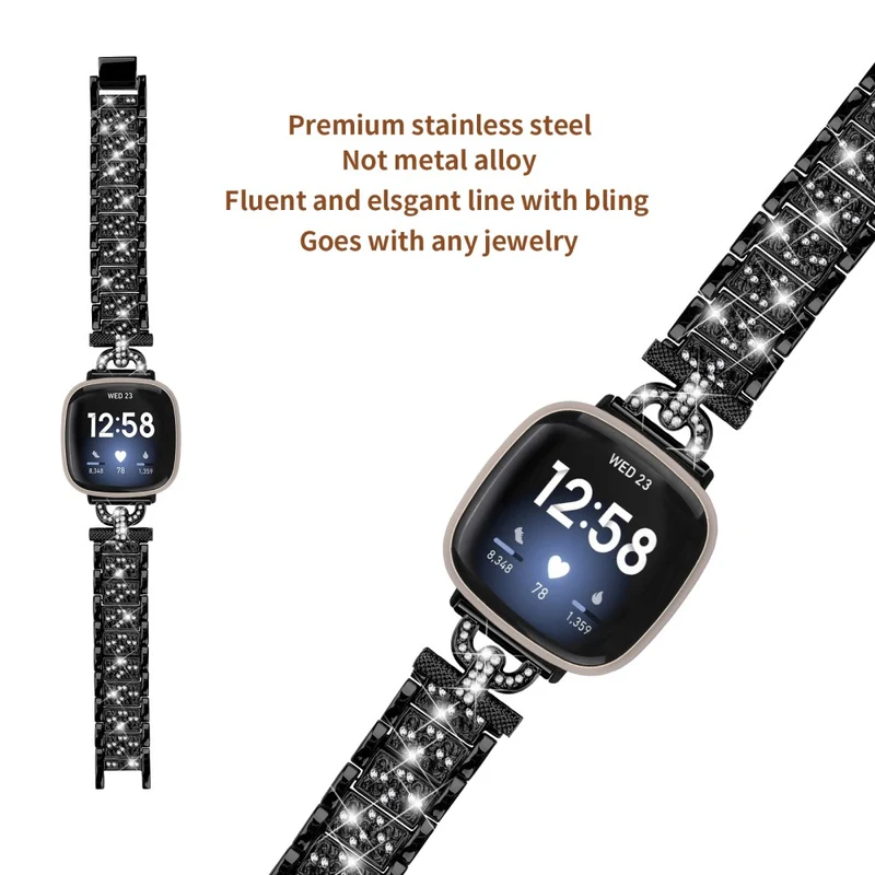 Fitbir Sense / Versa 3 rhinestone décor stainless steel strap
