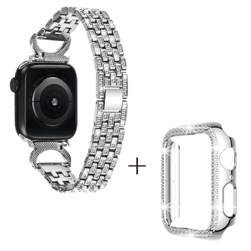 Apple Watch Series 8 (41mm) rhinestone décor 5-bead metal strap with cover