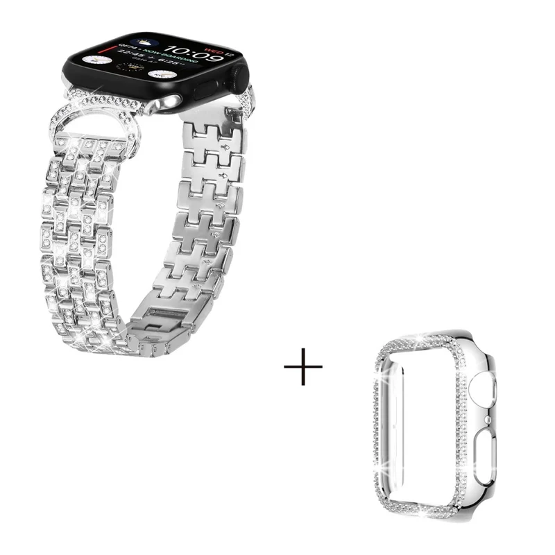 Apple Watch Series 8 (41mm) rhinestone décor 5-bead metal strap with cover