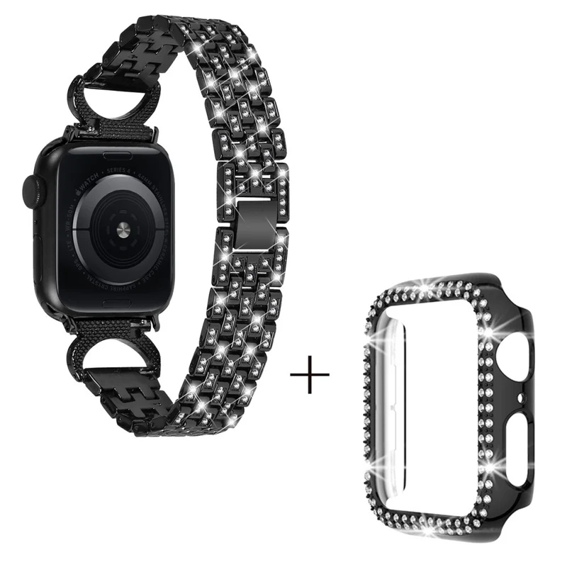 Apple Watch Series 3/2/1 38mm rhinestone décor 5-bead metal strap with cover