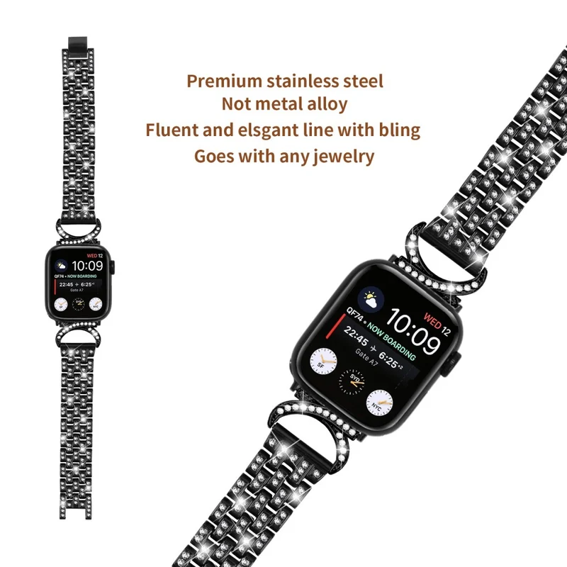 Apple Watch Series 3/2/1 38mm rhinestone décor 5-bead metal strap with cover