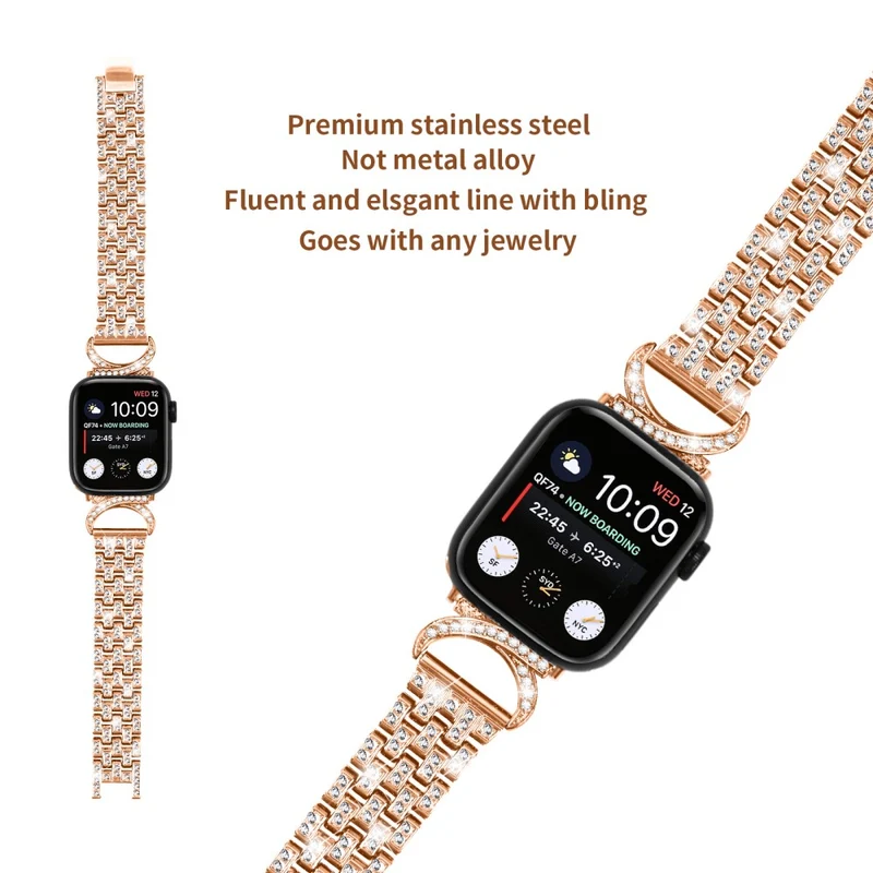 Apple Watch Series 3/2/1 38mm rhinestone décor 5-bead metal strap with cover