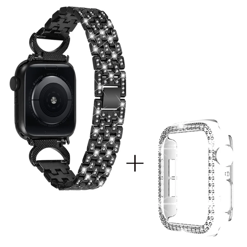 Apple Watch Series 3/2/1 38mm rhinestone décor 5-bead metal strap with clear cover