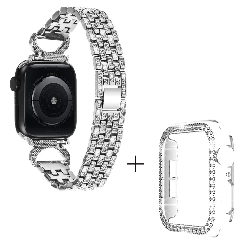 Apple Watch Series 3/2/1 38mm rhinestone décor 5-bead metal strap with clear cover