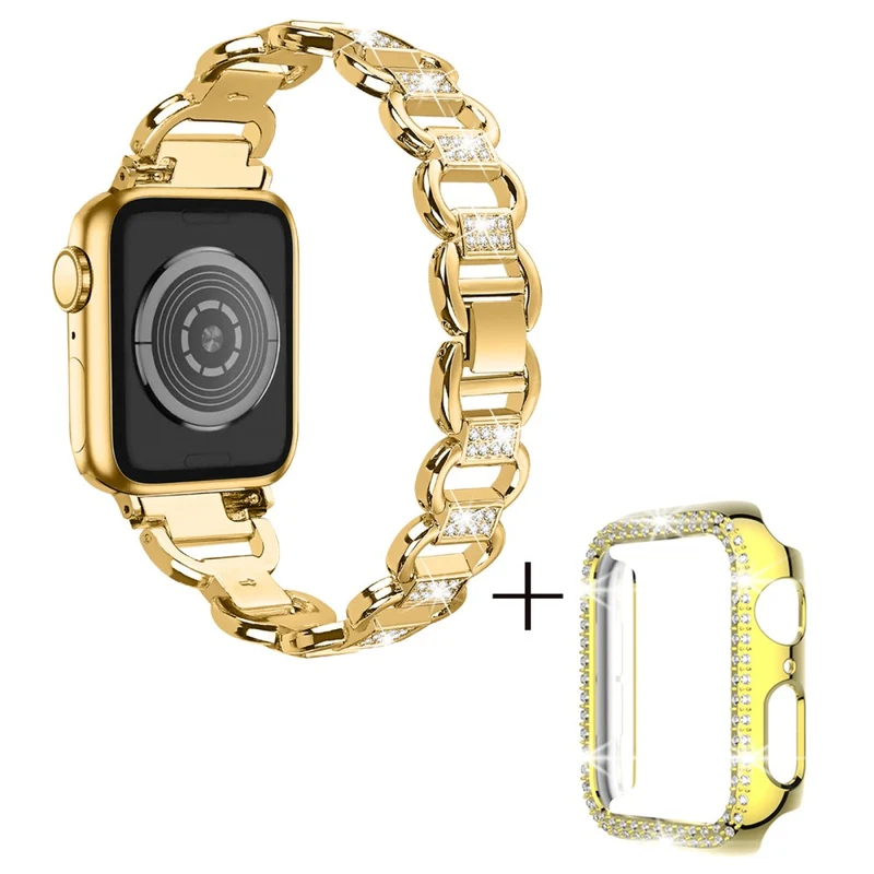Apple Watch Ultra rhinestone décor alloy strap with cover - Rose Gold