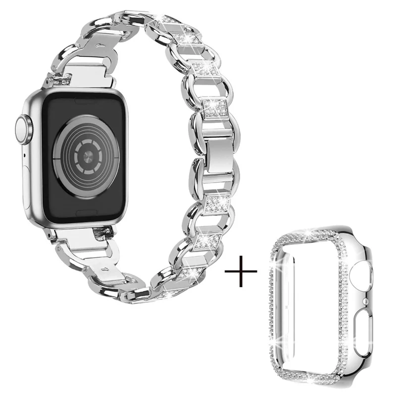 Apple Watch Ultra rhinestone décor alloy strap with cover - Rose Gold