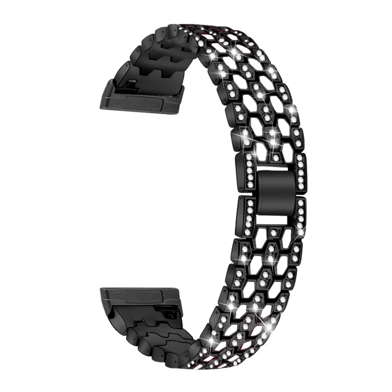 Fitbit Sense 2 / Versa 4 rhinestone alloy metal strap - Black / White