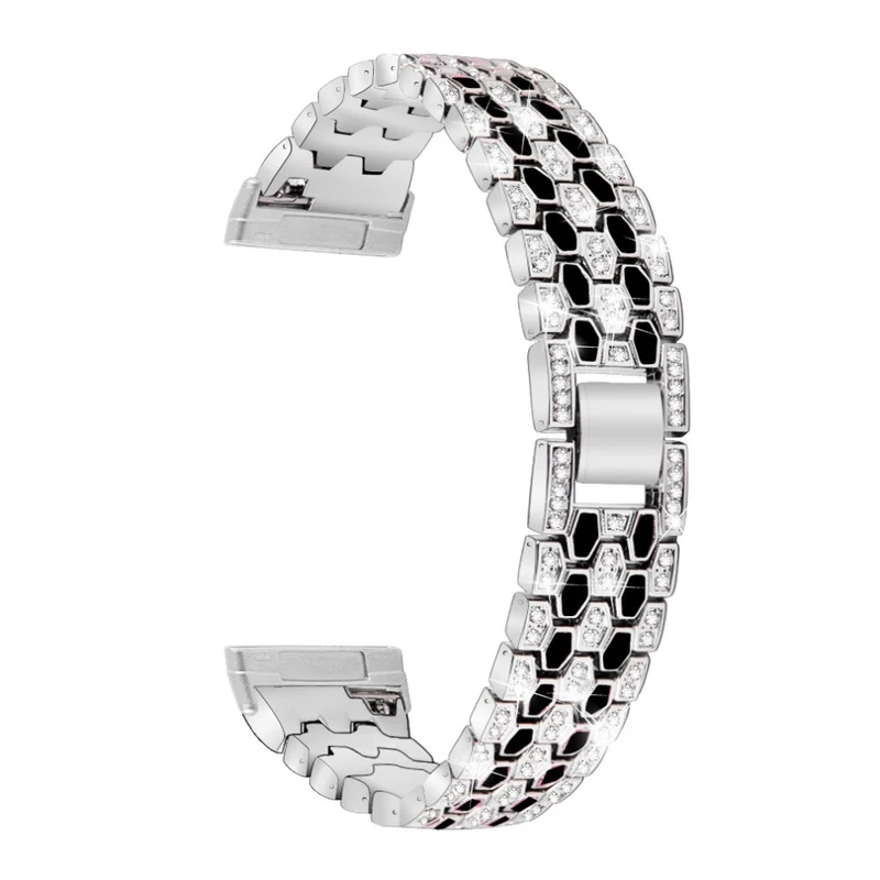 Fitbit Sense 2 / Versa 4 rhinestone alloy metal strap - Black / White