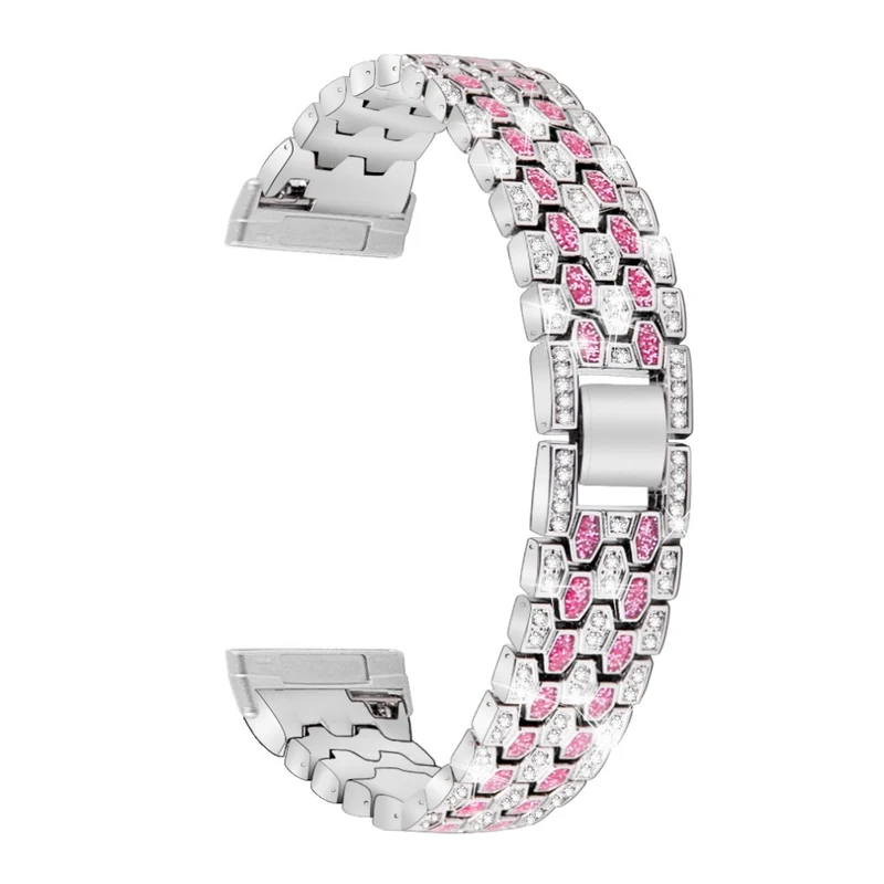 Fitbit Sense 2 / Versa 4 rhinestone alloy metal strap - Black / White