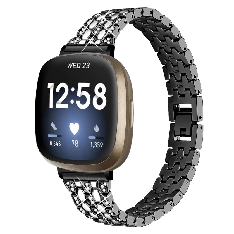 Fitbit Sense 2 / Versa 4 rhinestone alloy metal strap - Black / White