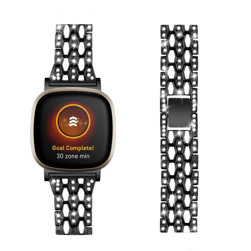 Fitbit Sense 2 / Versa 4 rhinestone alloy metal strap - Black / White