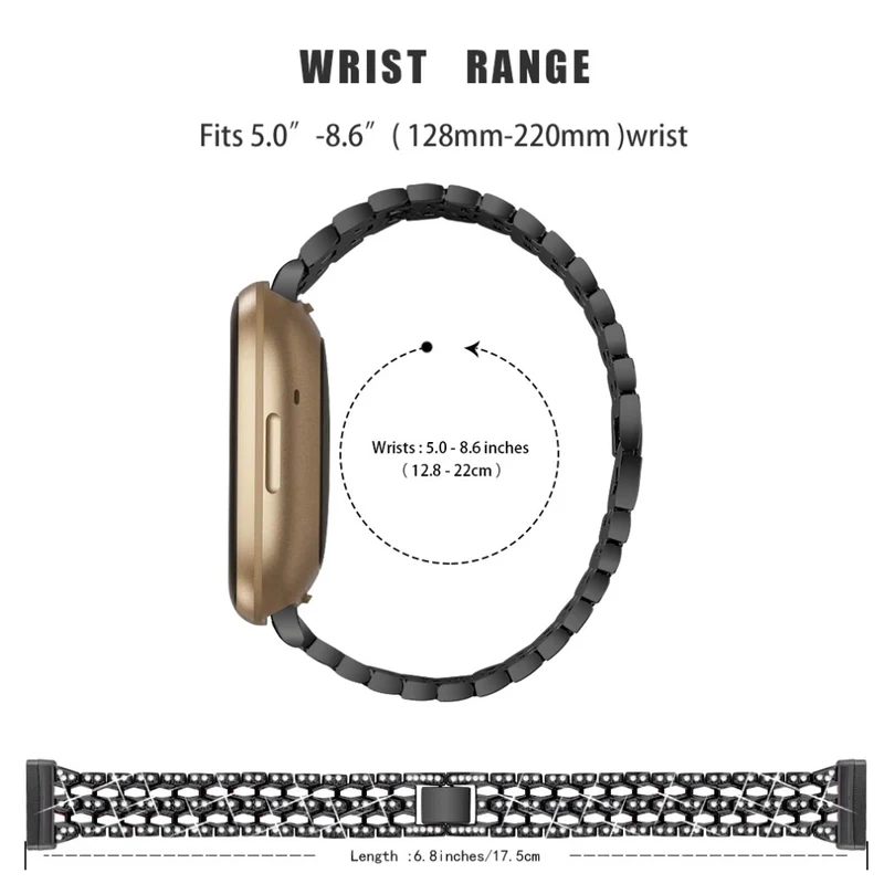 Fitbit Sense 2 / Versa 4 rhinestone alloy metal strap - Black / White