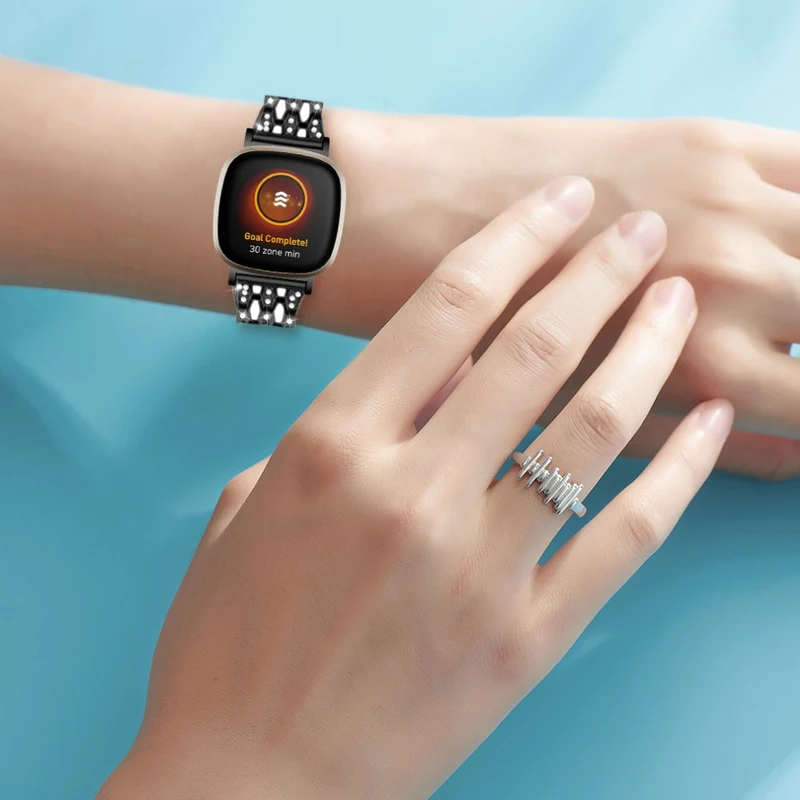 Fitbit Sense 2 / Versa 4 rhinestone alloy metal strap - Black / White