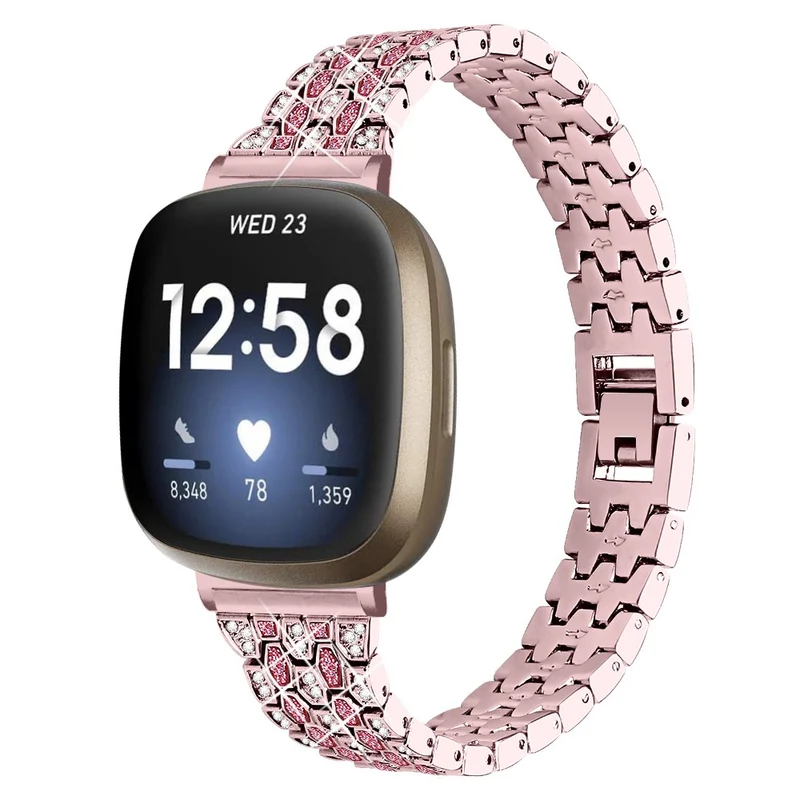 Fitbit Sense 2 / Versa 4 rhinestone alloy metal strap - Black / White